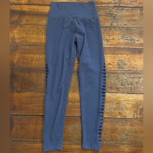 Aerie Chill Play Move Leggings Small Navy High Waisted Cut Out Side Ladder